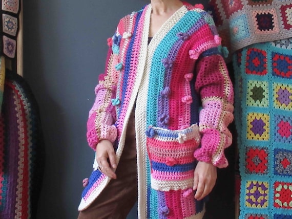 Handmade Repurposed Knit Granny Coatigan Cardigan… - image 1