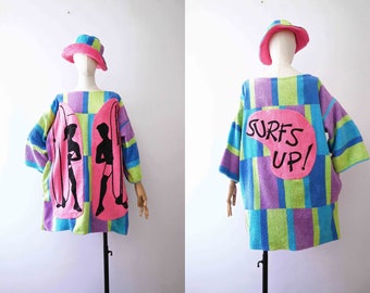 Surfs Up Terry Cloth Beach Cover Tunic Dress Top Bucket Hat Small Medium  20% Off for 2 or more items MORETHANONE20