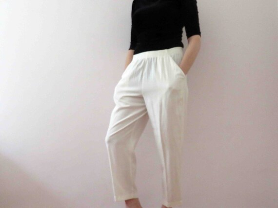 80s Poly Cotton Ivory White Cheesecloth Elastic Ca