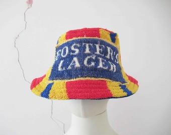 Handmade Beer Label Fosters Lager Terry Cloth Towel Green Bucket Hat Small Medium 20% Off for 2 or more items MORETHANONE20