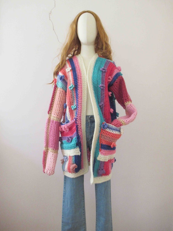 Handmade Repurposed Knit Granny Coatigan Cardigan… - image 10