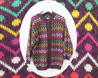 Vintage 80s Statement Aubergene Polka Dot Cardigan Small Medium 20% Off for 2 or more items MORETHANONE20