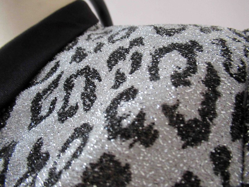 80s Black Silver Lurex Cheetah Print Animal Print Tuxedo Jacket Small Medium