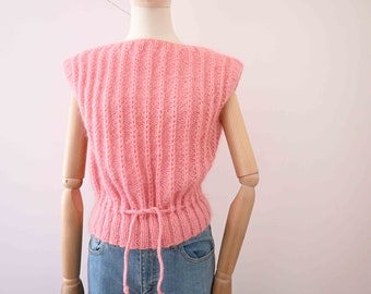 70s 80s Bubble Gum Barbie Pink Acrylic Knit Winter Vest Small - Medium 20% Off for 2 or more items MORETHANONE20