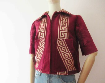 Handmade Medusa Greek Fret Gold Burgundy Toweling Jacket Small Medium 20% Off for 2 or more items MORETHANONE20