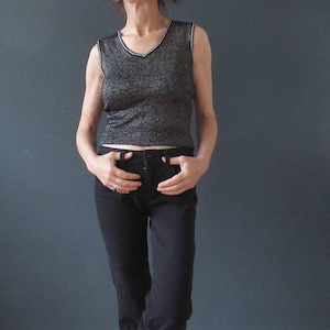 Vintage 70s Silver Lurex  Crop Top Knit Vest Small 20% Off for 2 or more items MORETHANONE20