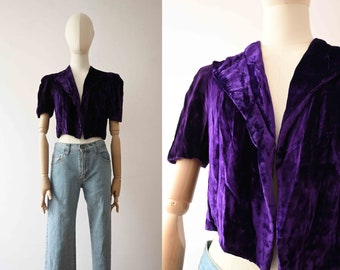 Vintage 70s Purple Silk Velvet Bolero Small Handmade  20% Off for 2 or more items MORETHANONE20