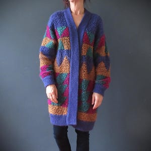 Vintage 80s Wool Mix Multicolored Long Knit Cardigan Small Medium With Pockets John Hilton 20% Off for 2 or more items MORETHANONE20
