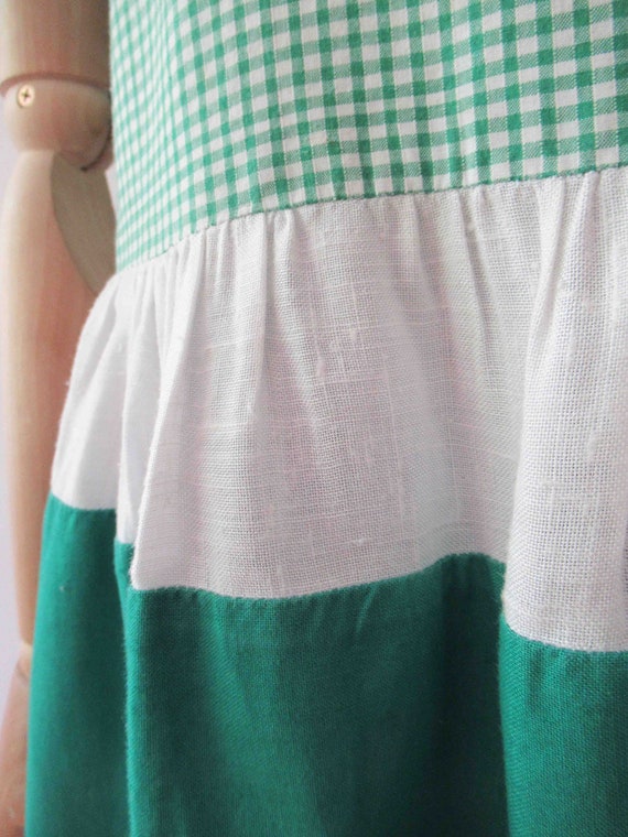 Vintage 70s Handmade Green Cotton Linen Trim Ging… - image 5