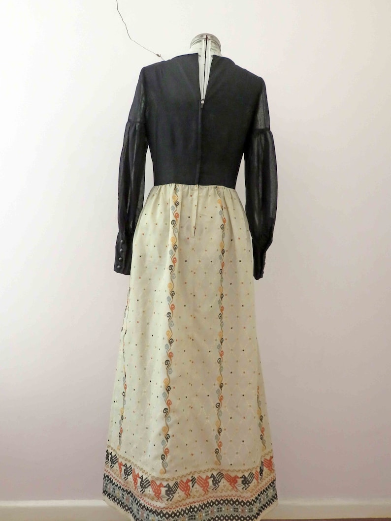 Vintage 70s Ethnic Boho Poly Cotton Maxi Dress Small Medium