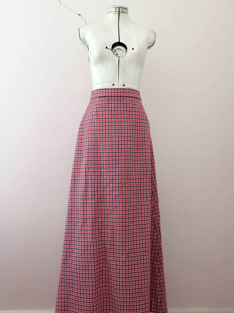 70s Bonded Wool A Frame Hounds Tooth Maxi Skirt Extra Small