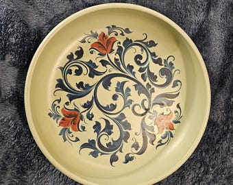 Vintage Scandinavian Folk Art Wooden Plate, Rosemaling, 12 inch diameter