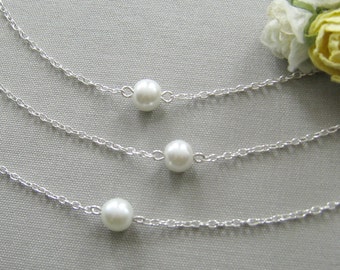 SET of 5 pcs pearl bridesmaid necklace, single pearl necklaces, bridesmaid gift wedding jewelry white ivory pearl custom color W001S