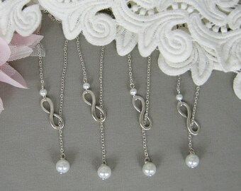 infinity pearl necklace, bridesmaid necklace, wedding gift gifts jewelry white ivory pearl - W020