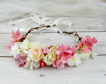 Flower wrearth, Rustic wedding crown, hair accessories, Bridal headpiece, Floral accssories, pink C16