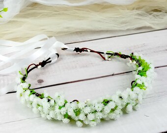 Flower wreath, baby breath rustic wedding crown, hair accessories, Bridal headpiece, Floral C9