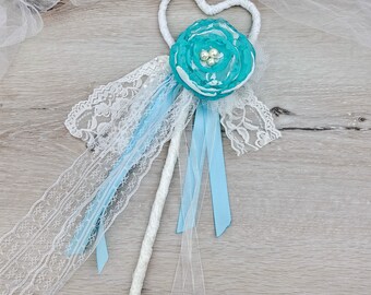 Flower girl wand, flower wand, wedding, heart wand, rose wand, blue wand wedding wand, flower bouquet (WA008)