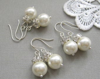 P10mm Rhinestone pearl bridesmaids earring, wedding jewelry (EP007) - Choose your pearl colour
