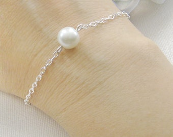 Single pearl bracelet, pearl bracelet, bridesmaid bracelet, wedding jewelry, wedding party gift - BR001