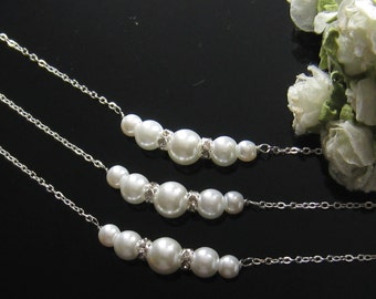 bridesmaids gift, bridesmaid necklace, Rhinestone pearl necklace, bridesmaid necklace, wedding gift jewelry - W030