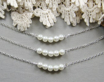 Simple chic pearl necklace, bridesmaids necklace, wedding jewelry - W041 (Choose your pearl colour)