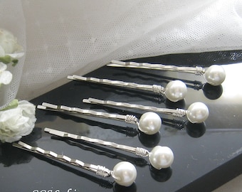 Juego de 6 horquillas para el pelo con perlas de 10 mm, accesorios para el cabello, joyas de boda (H-001) (elige el color de la perla)