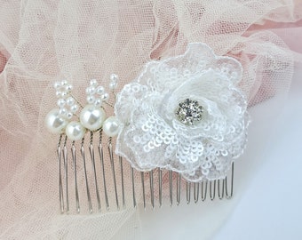 Wedding hair comb, rose hair comb, rhinestone pearl hair comb, bridal, pearl hair accessories, wedding jewelry WH015