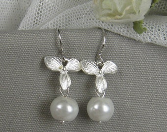Orchid flower pearl earring, wedding jewelry (EP012) (Choose your colours)