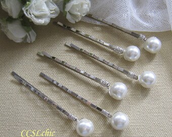 Set of 6 pcs - 8mm pearl hair pin/bobby pin, hair accessories, wedding jewelry (H-001) (Choose your pearl colour)