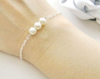 SET of 4 simple pearl bridesmaid bracelet, bridesmaids gift wedding gifts bridal wedding party jewelry - BR002