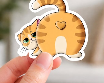 Grappige sticker met kattenkontje | Schattige kawaii kattendecoratie | Leuk cadeau voor kattenliefhebbers | Esthetische laptopsticker