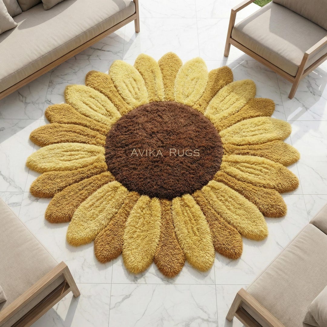 Hand Tufted Wool Sunflower Rug, 3D Sculpted Floral Carpet, Living Room ...