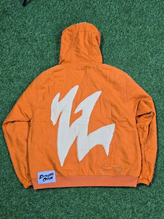 Orange Graphic Hoodie, Vintage Style, Y2K Urban Streetwear Jacket
