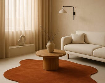 Hand Tufted Wool Area Rug, Rust Abstract Organic Shape, Modern Sculptural Rug