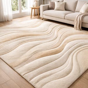 Hand Tufted Wool Rug – Cream Wave, Modern Minimalist Design