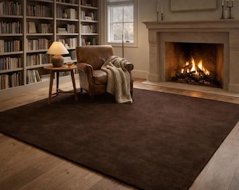 Hand Tufted Wool Area Rug, Solid Brown Minimalist Carpet, Custom Size