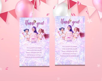 K-POP Birthday Thank You Card, Editable Anime Theme (Digital Download)
