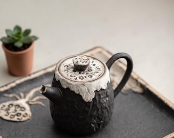 Vintage Ceramic Teapot,Teapos Lotus Lid Design, Handmade Tea Pot, Rustic Kung Fu Tea Set, Japanese Style Teaware Decor, Tea Lover Gift