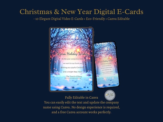 Christmas & New Year Video E-Card Bundle (10) | Digital Holiday Cards | Canva Editable | Business E-Cards | Eco-Friendly