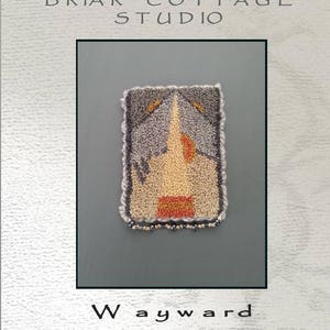 Puede incluir: Un diseño de aguja de punzón o de bordado titulado "Wayward" de Briar Cottage Studio. El diseño presenta una casa estilizada con un esquema de color amarillo, naranja y gris.