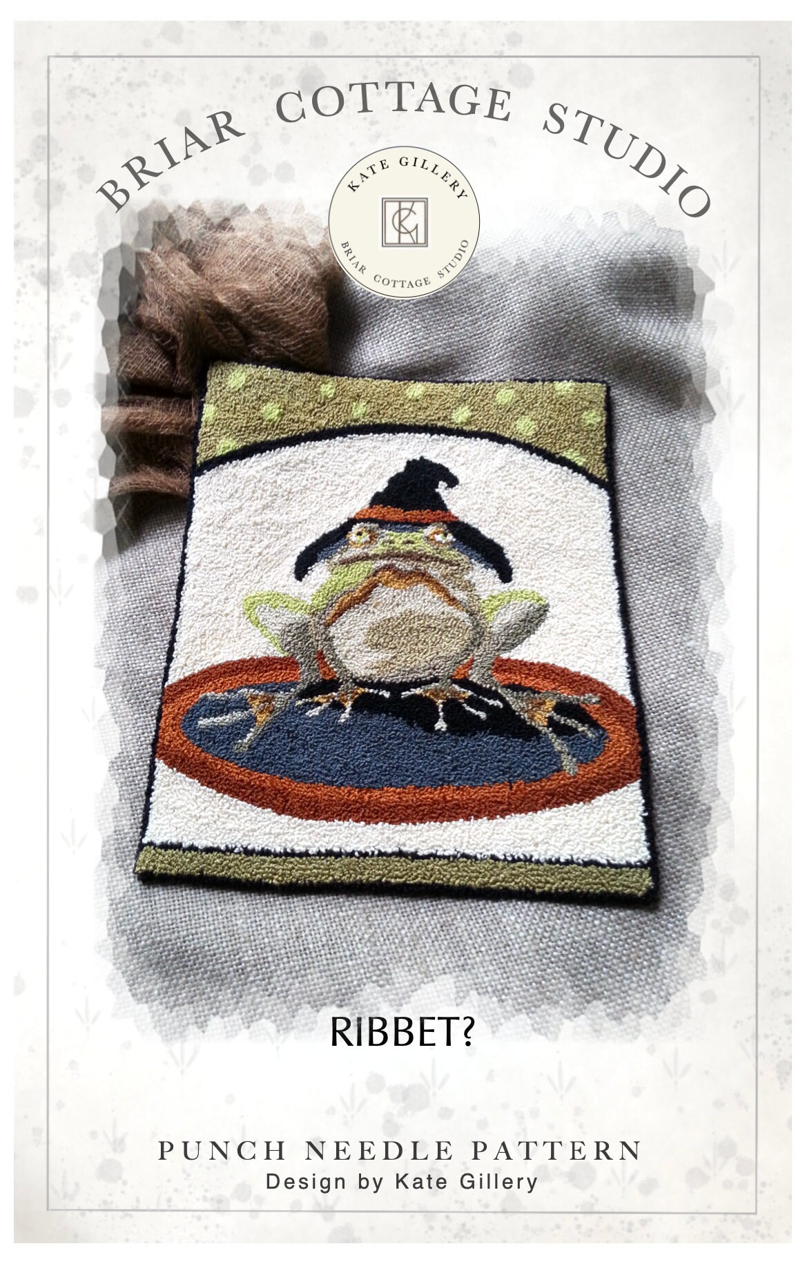 DOWNLOAD - Punch Needle Embroidery Pattern - (Ribbet ?) (PNP159) - by Kate Gillery at © Briar Cottage Studio