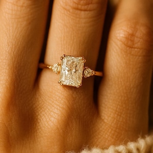Radiant Cut Moissanite Engagement Ring Gold / Minimalist Promise Ring / 1.50 CT Rectangular Diamond Ring / Delicate Bridal Jewelry