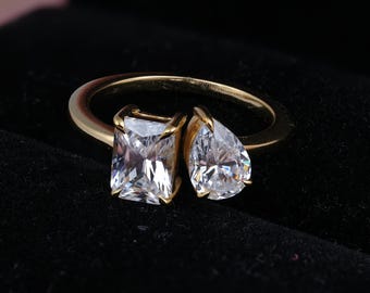 Toi Et Moi Moissaniet-diamantenring / 14 kt geelgouden tweestenen ring / 1,50 karaat verlovingsring
