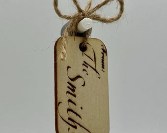 Set of 4 Custom Wood Gift Tags – Laser Engraved, Personalized Name Tags for Gifts & Baskets