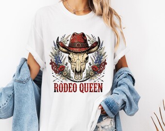 Rodeo Queen Bull Skull PNG, Western Cowgirl Sublimation Design, Country Girl Shirt PNG, Rodeo Western Clipart