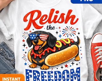 Divertido diseño de perro salchicha para el 4 de julio (PNG) – Diseño de camiseta patriótica para perros (descarga digital)