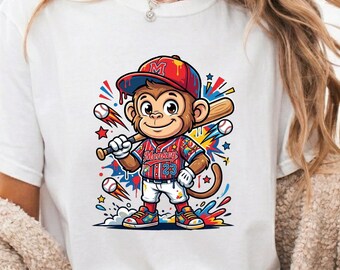 Divertido mono con estilo béisbol (PNG): Diseño de animales de dibujos animados (descarga digital)