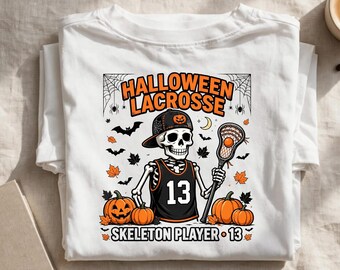 Halloween Lacrosse Skeleton Player PNG, Funny Lacrosse Shirt Design, Spooky Sports Digital Download