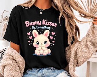 Besos de conejito lo arreglan todo PNG: Diseño adorable para amantes de los conejos (Descarga digital)