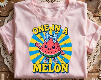 One In A Melon PNG, Retro Watermelon Shirt Design, Cute Summer Fruit Sublimation, Funny Summer Clipart, Watermelon Bow Design